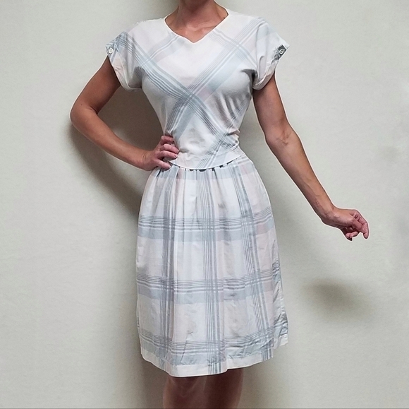 VINTAGE Joni Blair Pastel Pink Blue Checkered Plaid Cropped Top Dress Outfit - Picture 2 of 16